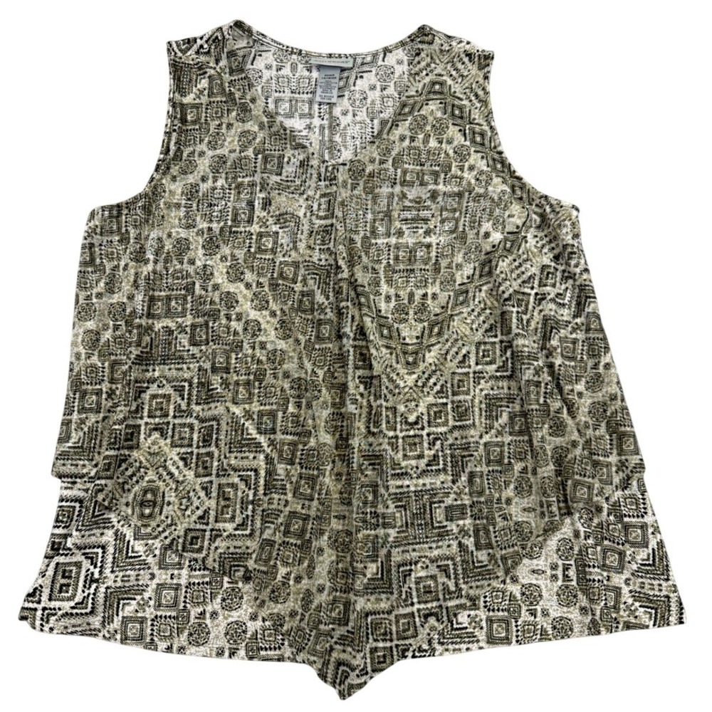 Catherines Womens 0XWP 14/16WP Geometric Print Sleeveless Sharkbite Blouse Green